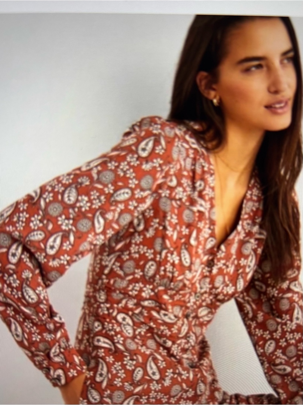 NWOT Boden Rust Paisley V-Neck Long Sleeve Dress